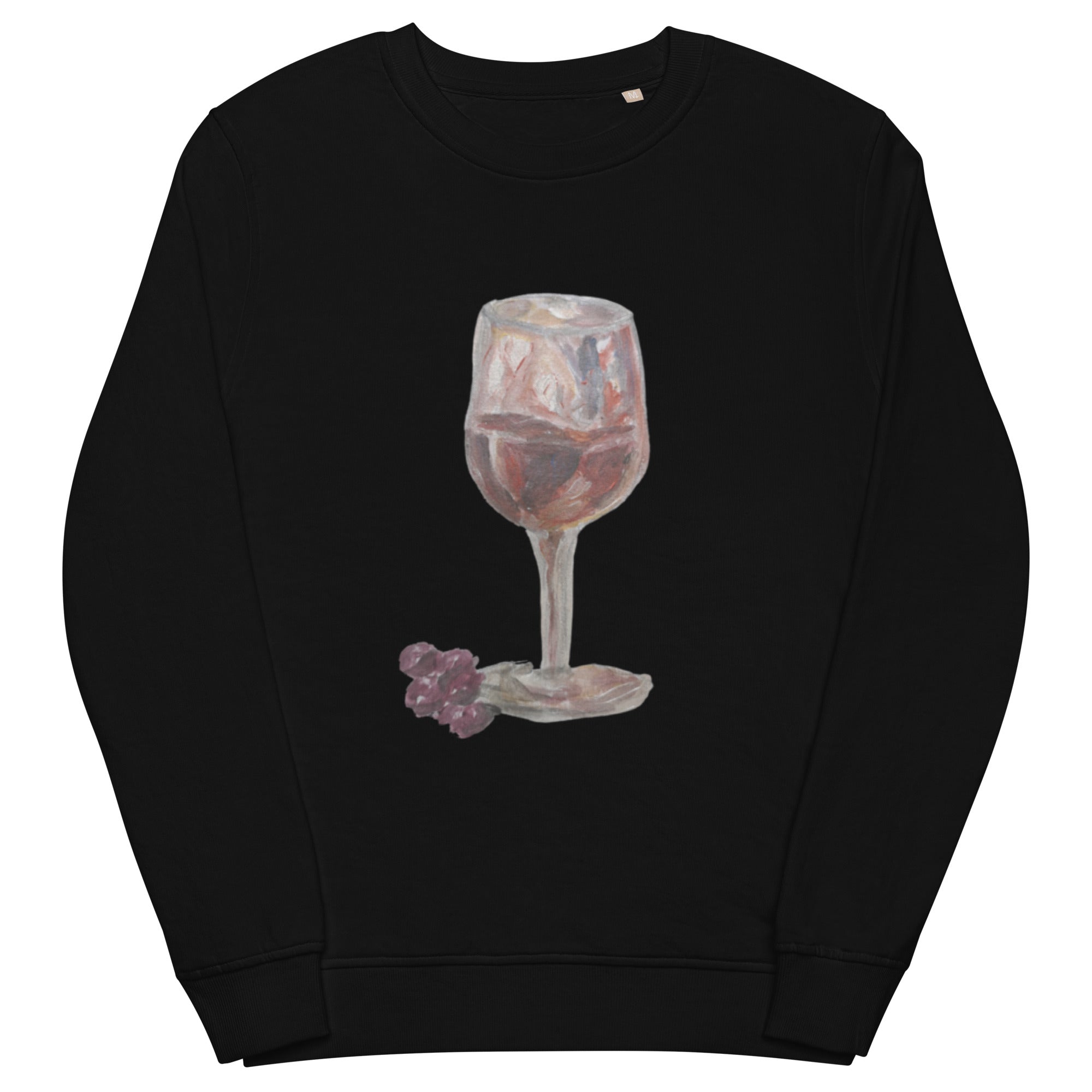 Unisex organic sweatshirt in black with printed handpainted artwork - front view

