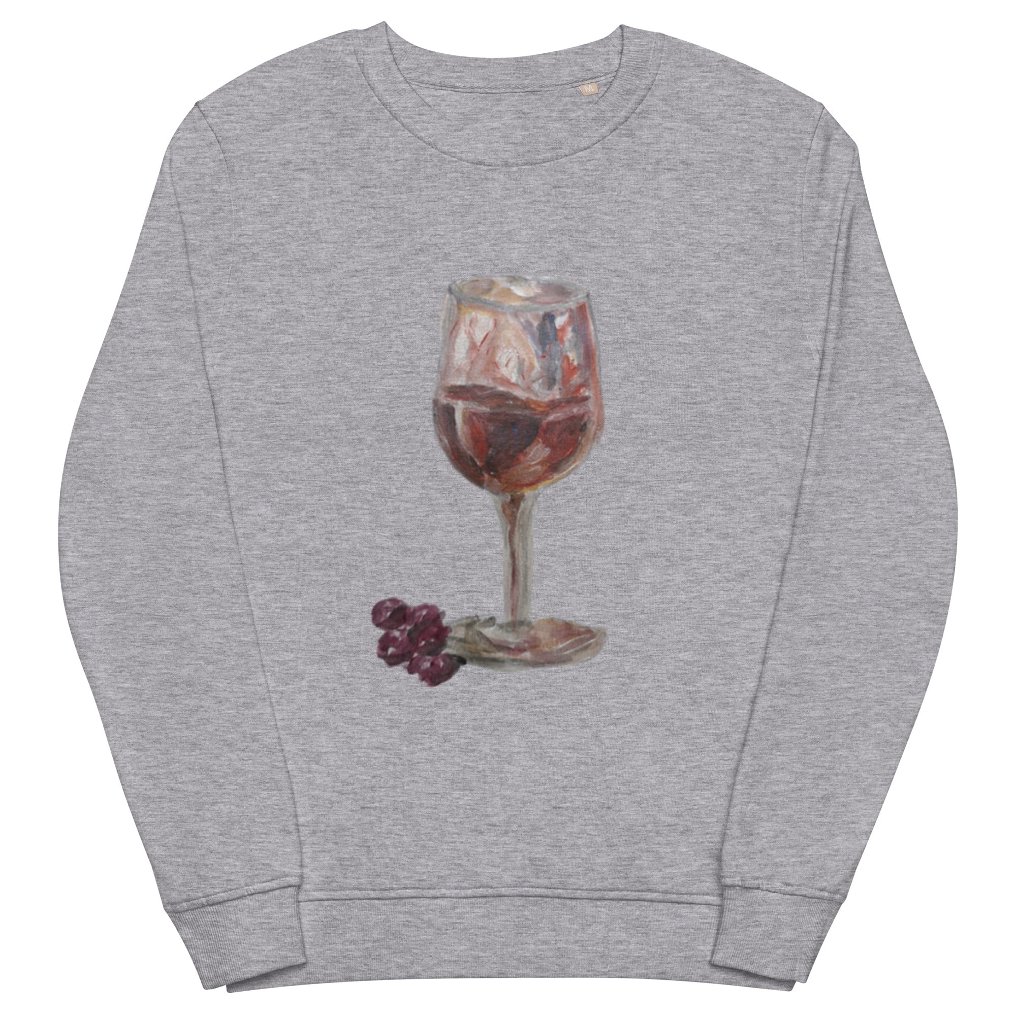 Unisex organic sweatshirt in grey melange with printed handpainted artwork - front view
