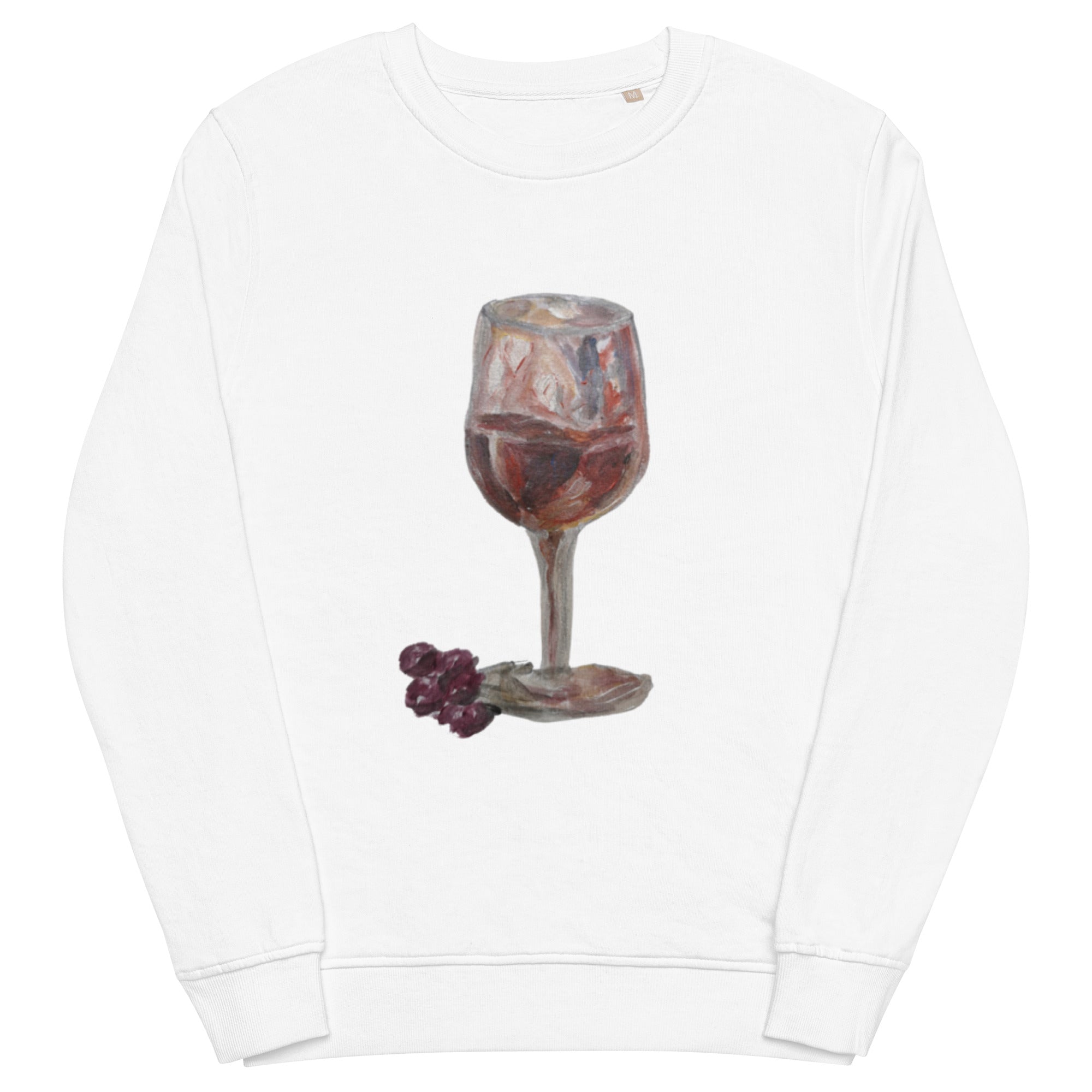 Unisex organic sweatshirt in white with printed handpainted artwork - front view

