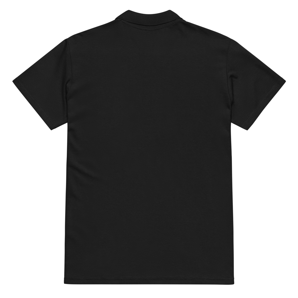 Unisex premium pique polo shirt in black with printed handpainted artwork - back view
