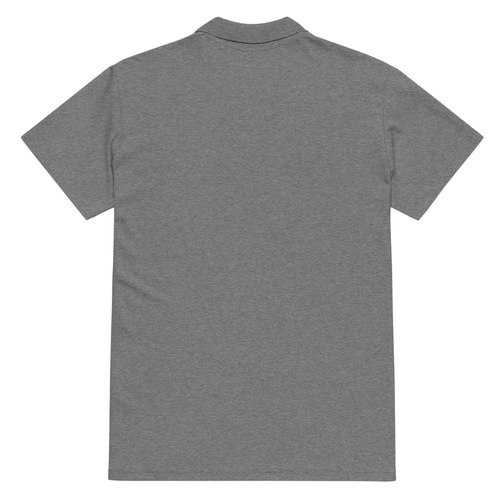 Unisex premium pique polo shirt in grey melange with printed handpainted artwork - back view
