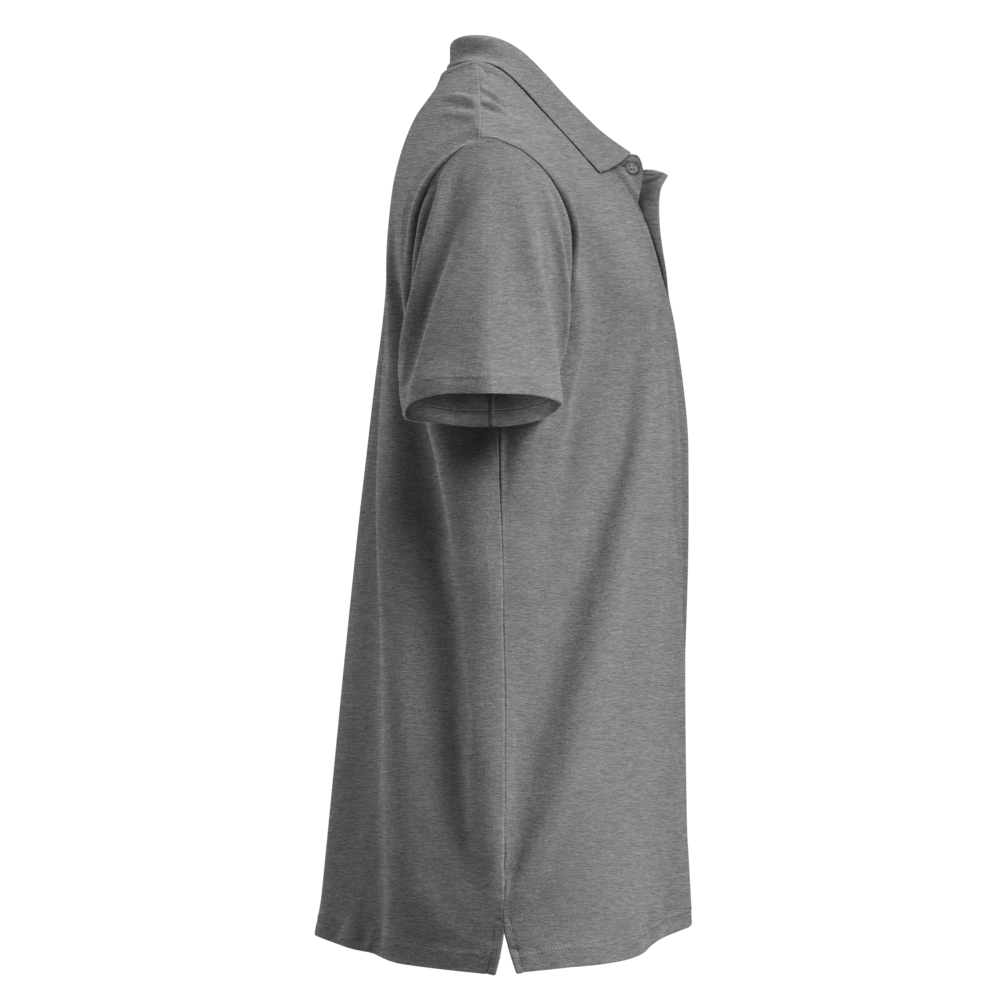 Unisex premium pique polo shirt in grey melange with printed handpainted artwork - right side view
