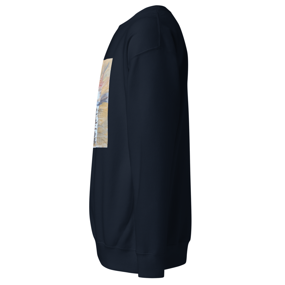 Unisex premium sweatshirt in navy blazer with printed handpainted artwork - left view
