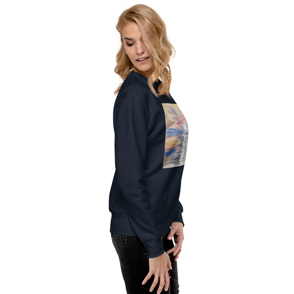 Unisex premium sweatshirt in navy blazer with printed handpainted artwork - right side view
