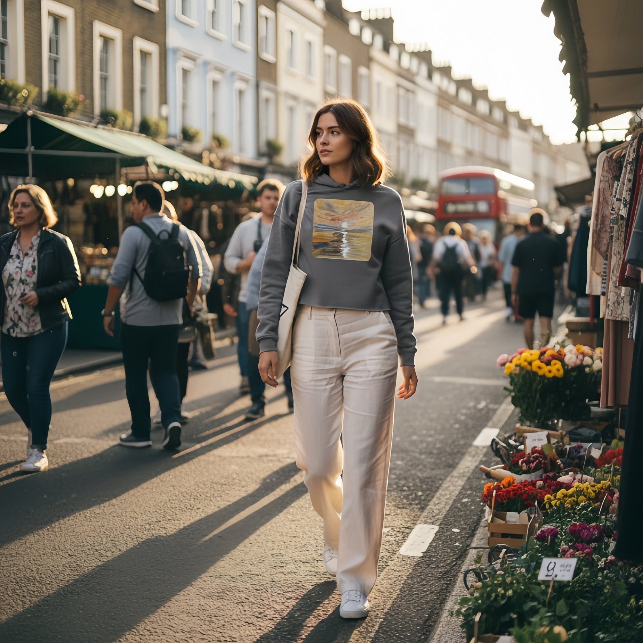 Urban Canvas Crop Hoodie | Printed Handpainted Artwork - M.P.Art