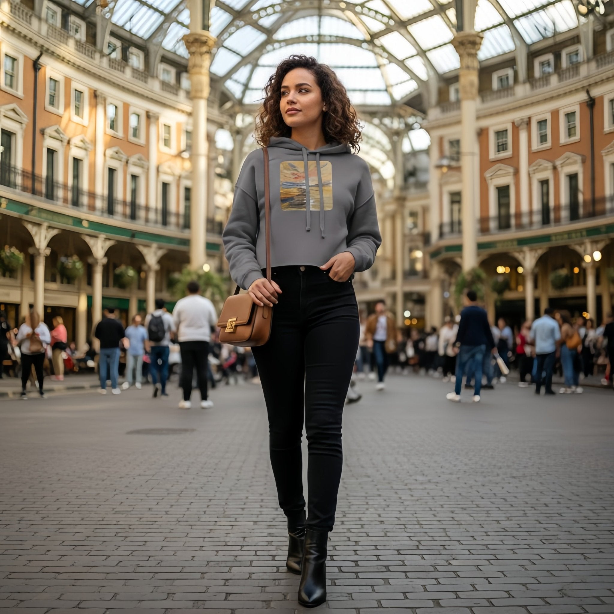 Urban Canvas Crop Hoodie | Printed Handpainted Artwork - M.P.Art