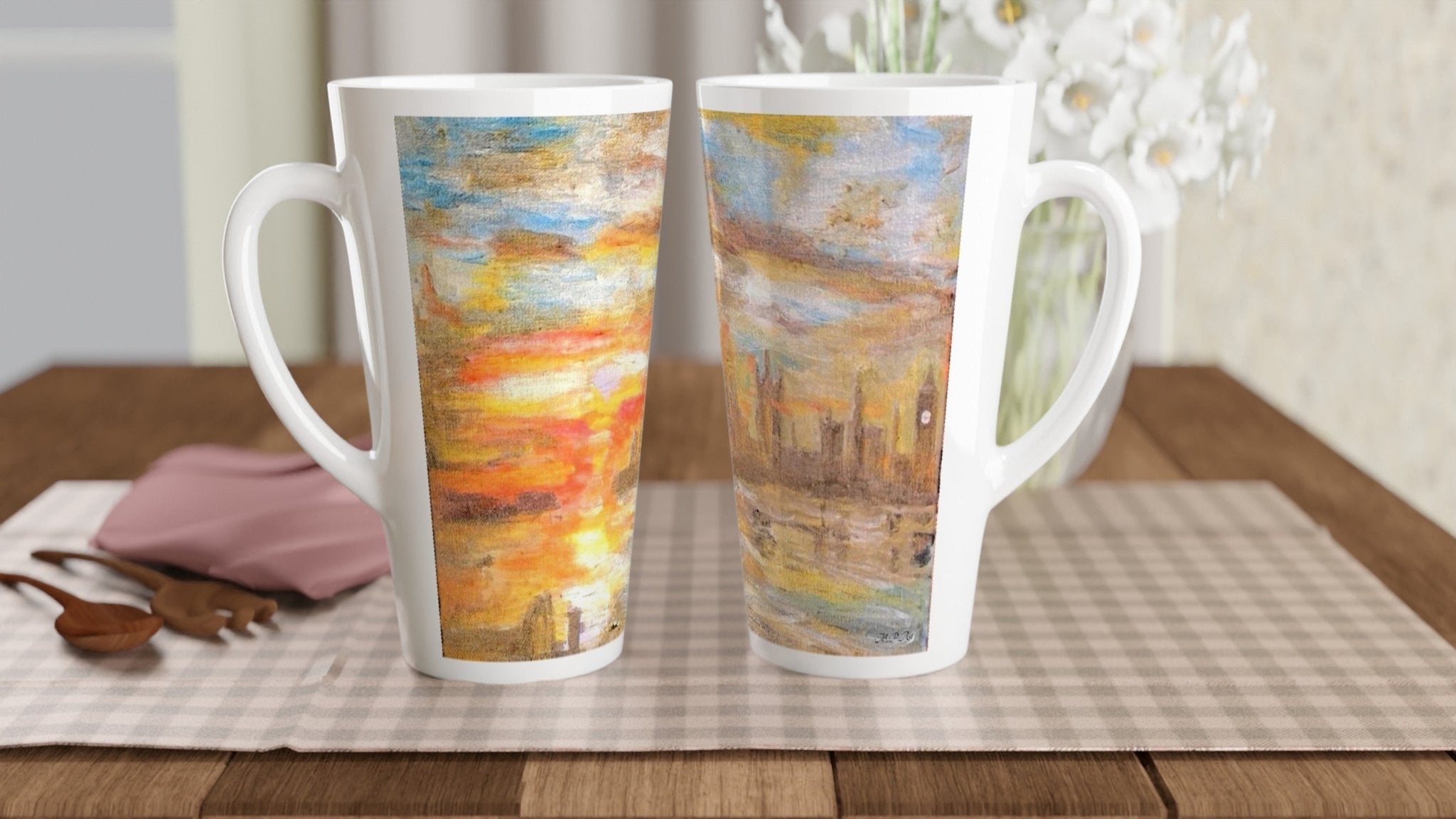 Westminster Sunset Latte Mug | 17oz Ceramic with Turner - Inspired Art - M.P.Art