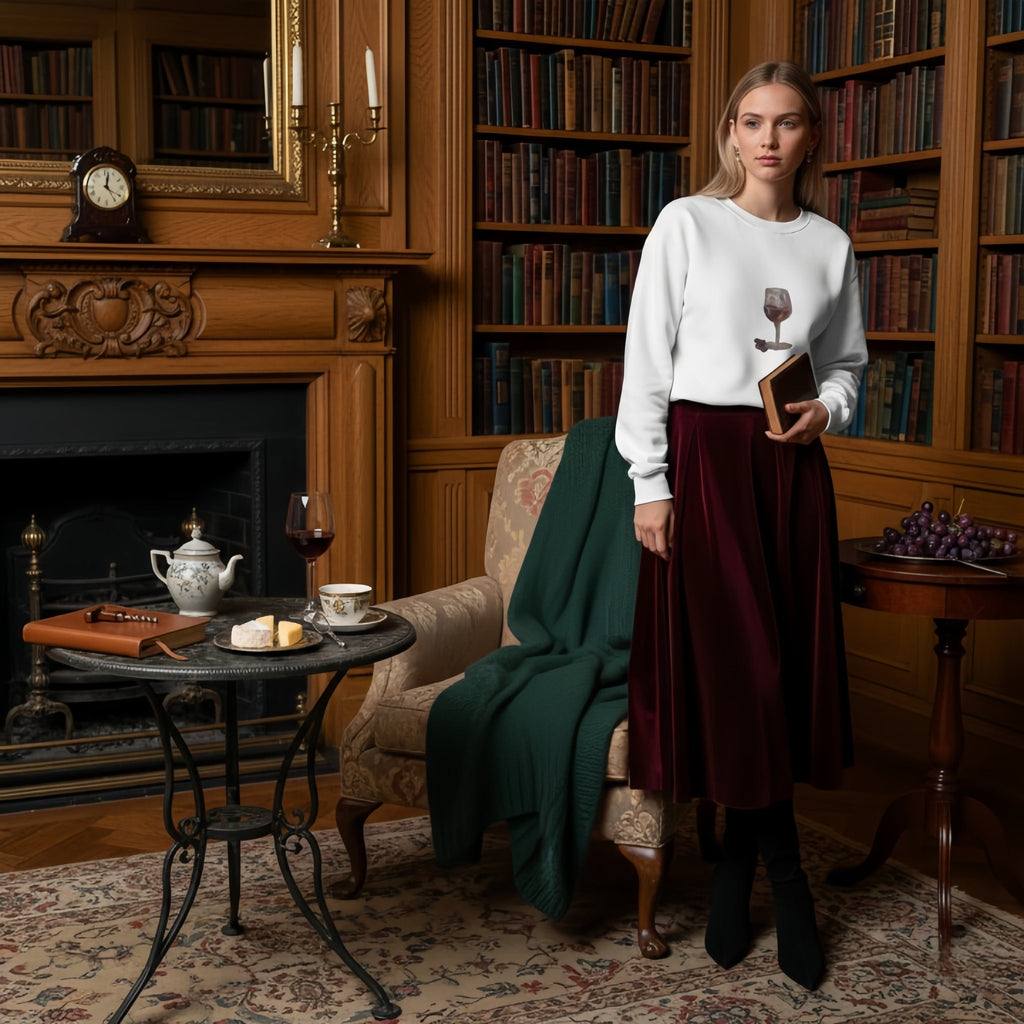 Wine & Dine Crewneck Sweatshirt | Premium Unisex Handpainted Art - M.P.Art