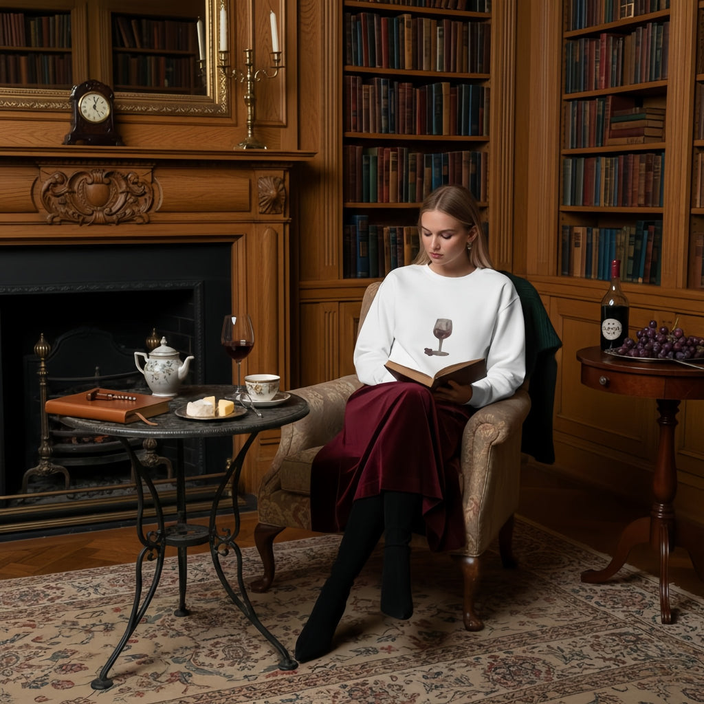 Wine & Dine Crewneck Sweatshirt | Premium Unisex Handpainted Art - M.P.Art