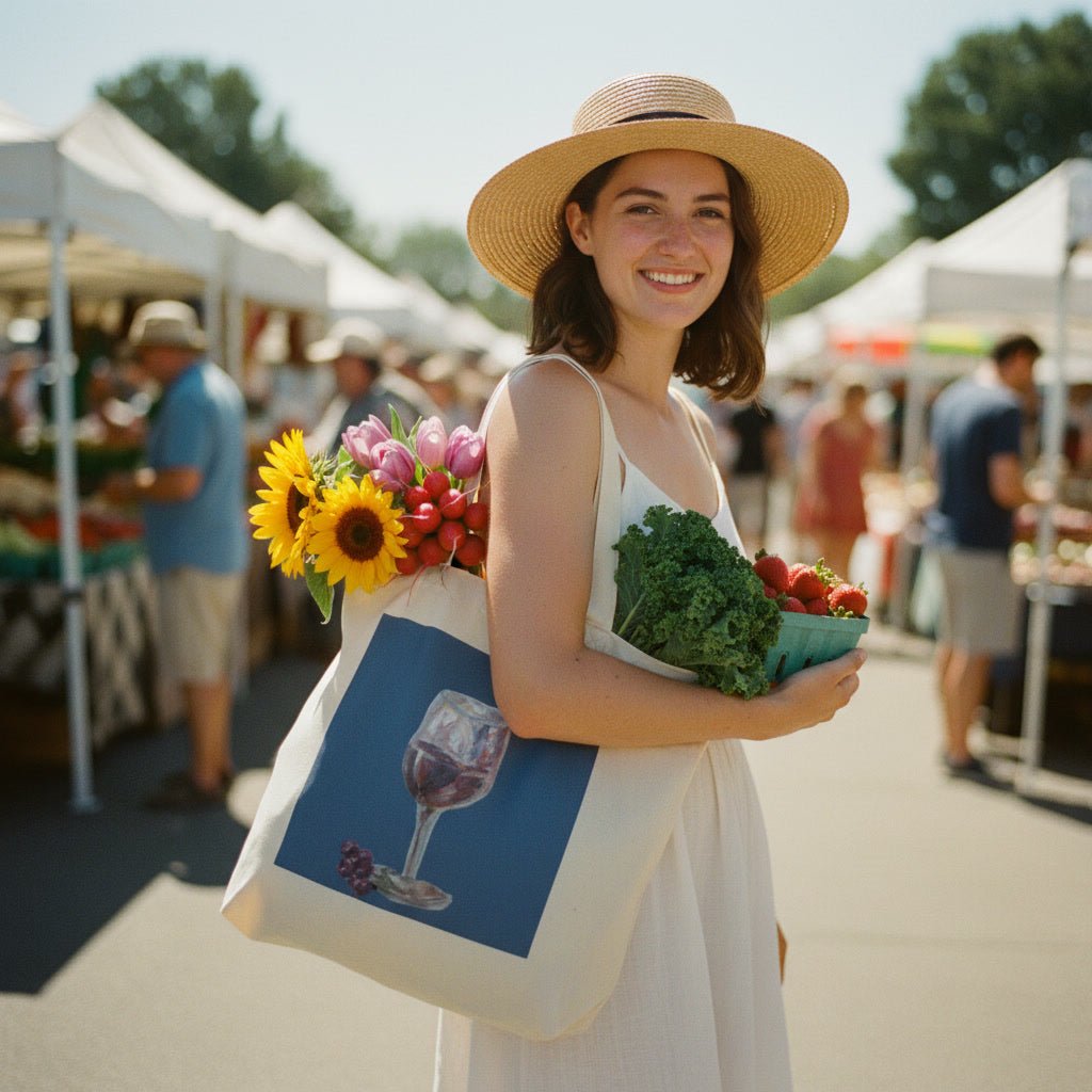 Wine & Dine Eco Tote | Organic Cotton with Printed Handpainted Art - M.P.Art
