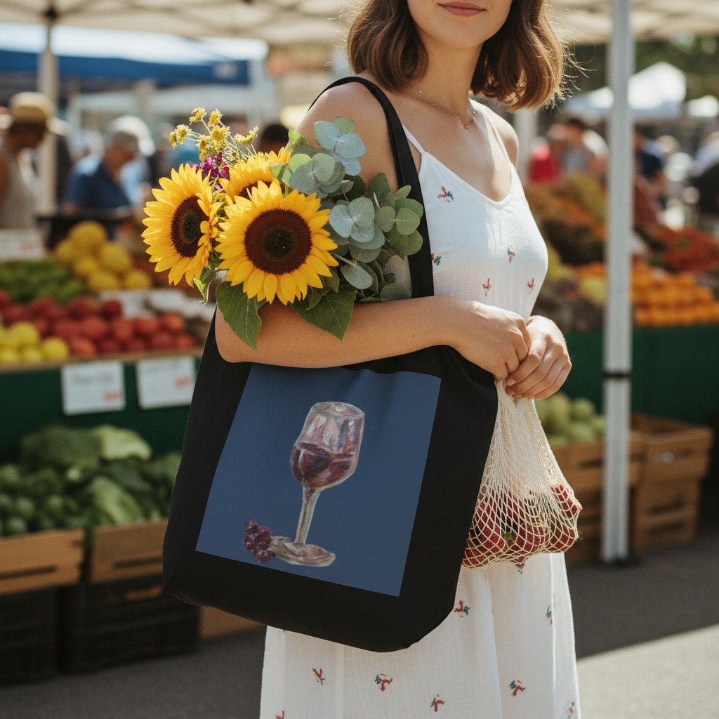 Wine & Dine Eco Tote | Organic Cotton with Printed Handpainted Art - M.P.Art