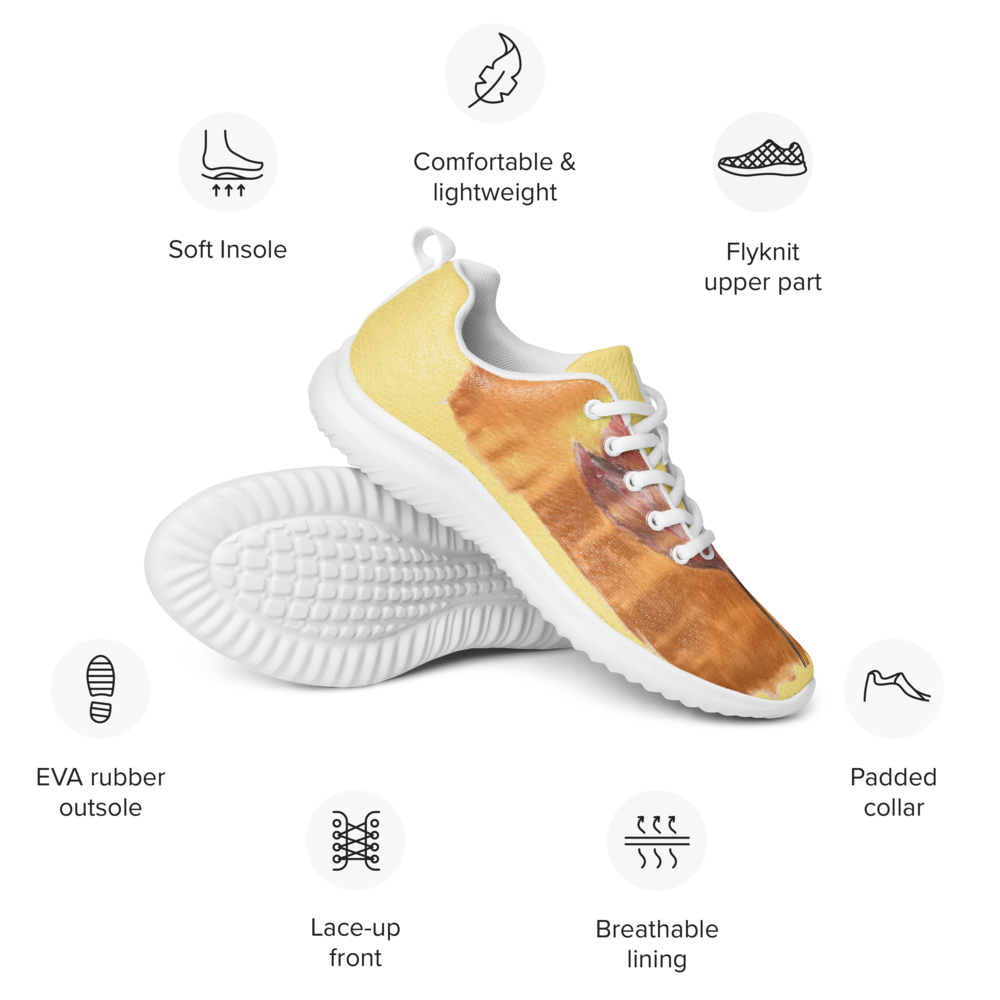 Women's athletic shoes with printed handpainted artwork - front top view
