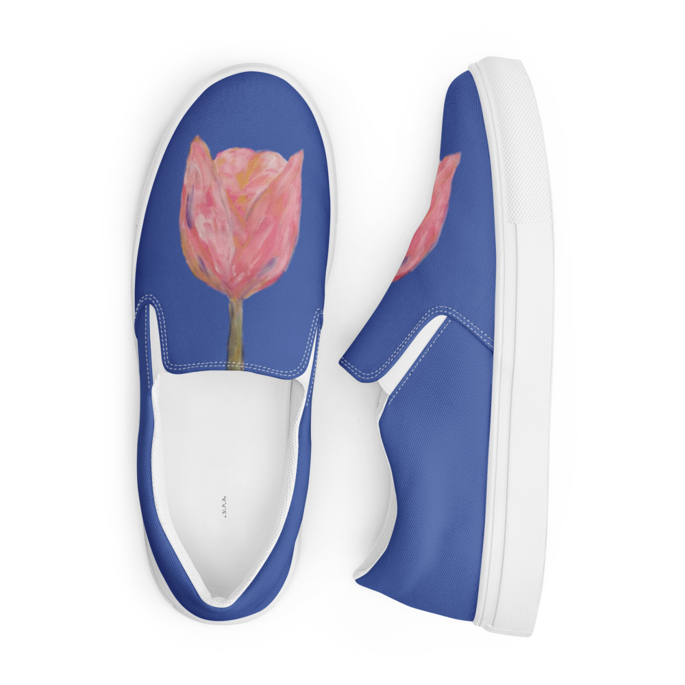 Women's slip-on canvas shoes with printed handpainted artwork - front detail
