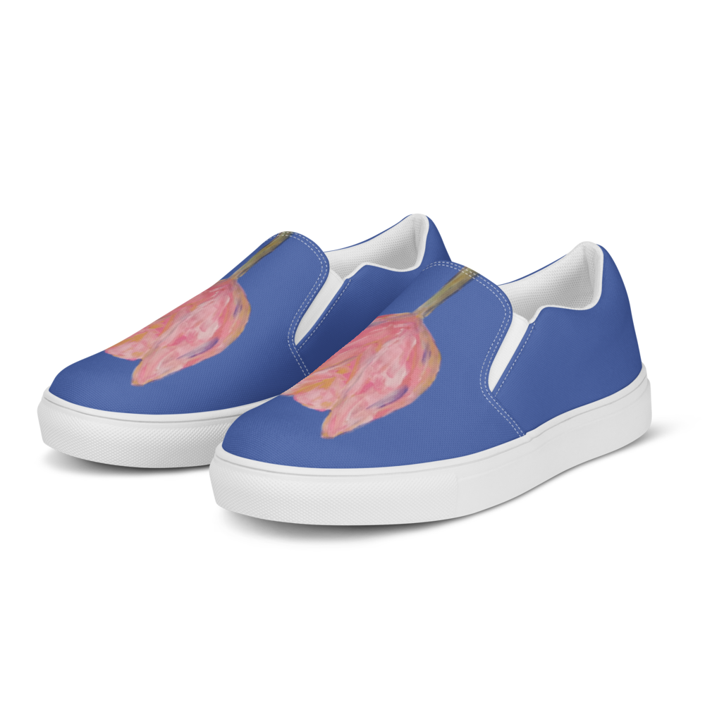 Women's slip-on canvas shoes with printed handpainted artwork - left front view
