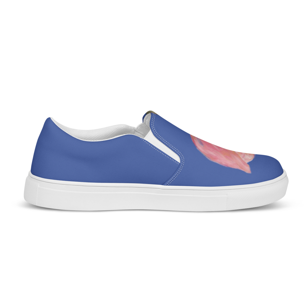 Women's slip-on canvas shoes with printed handpainted artwork - left inside view
