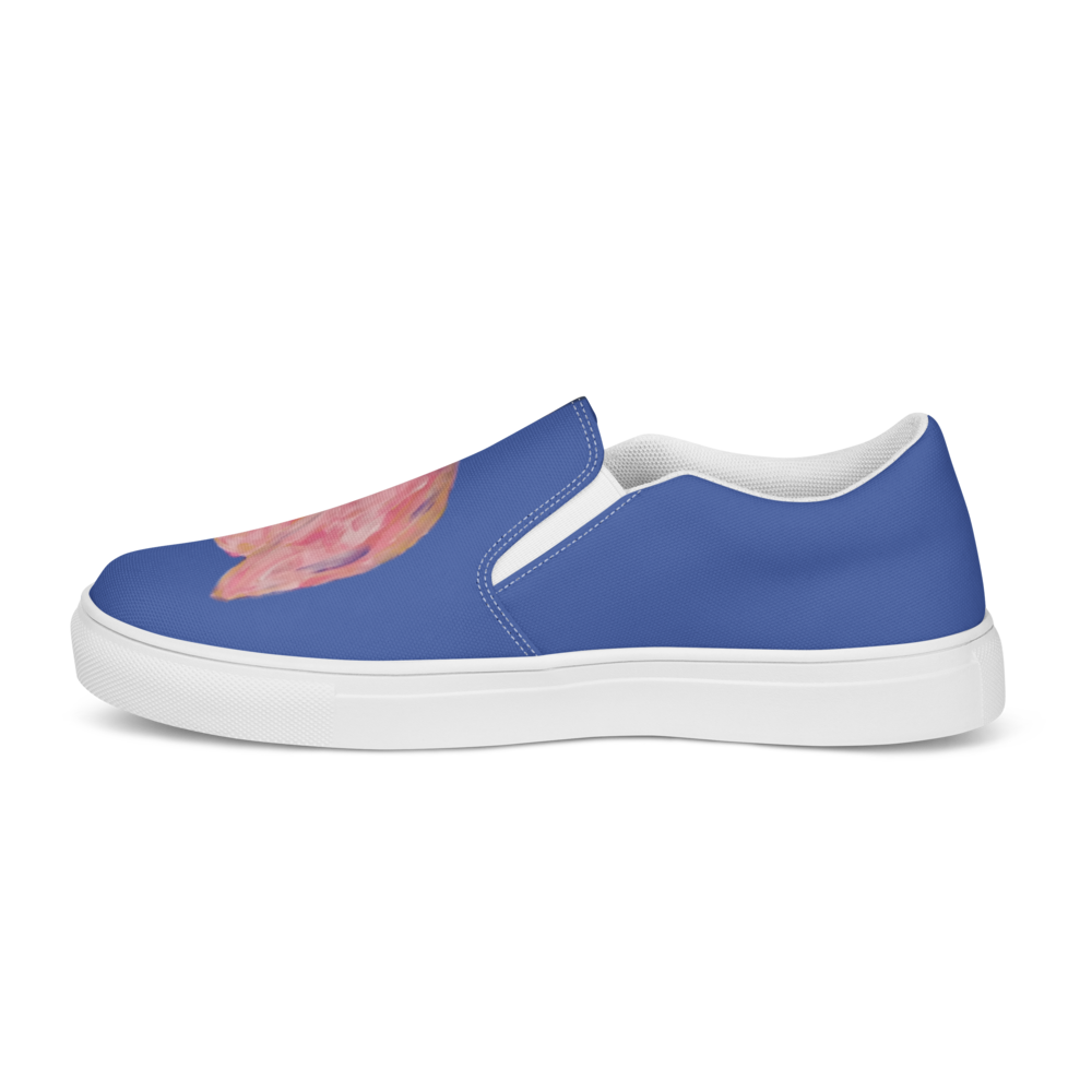 Women's slip-on canvas shoes with printed handpainted artwork - left outside view
