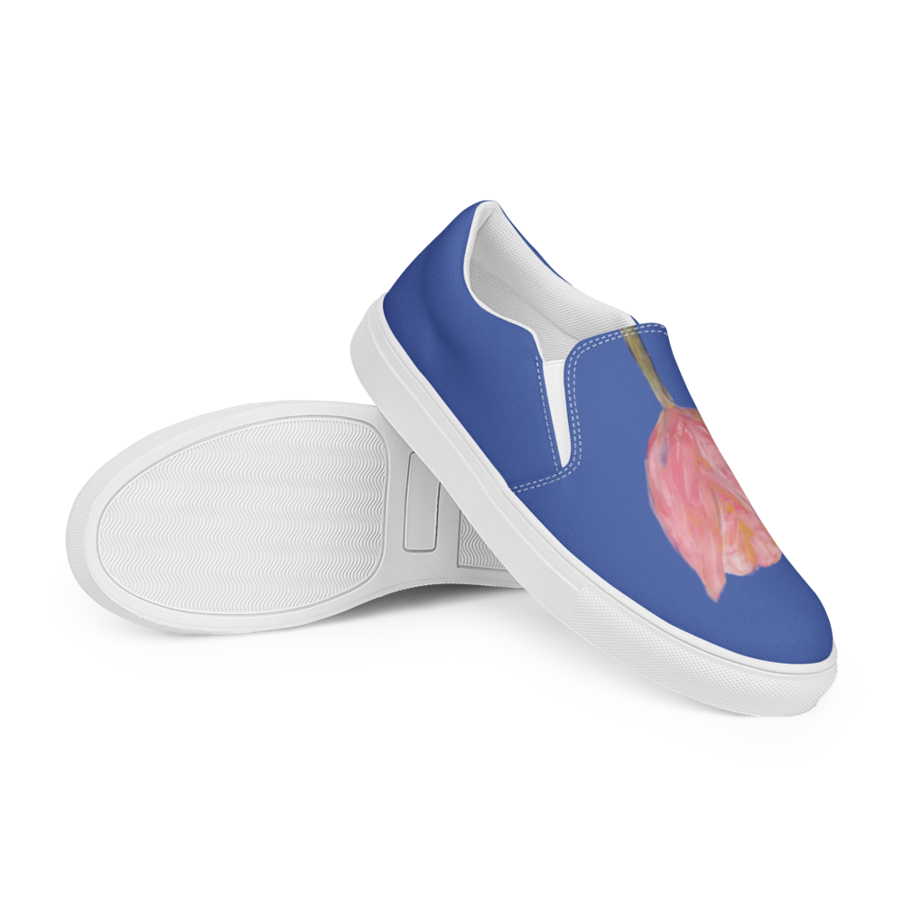 Women's slip-on canvas shoes with printed handpainted artwork - right front view
